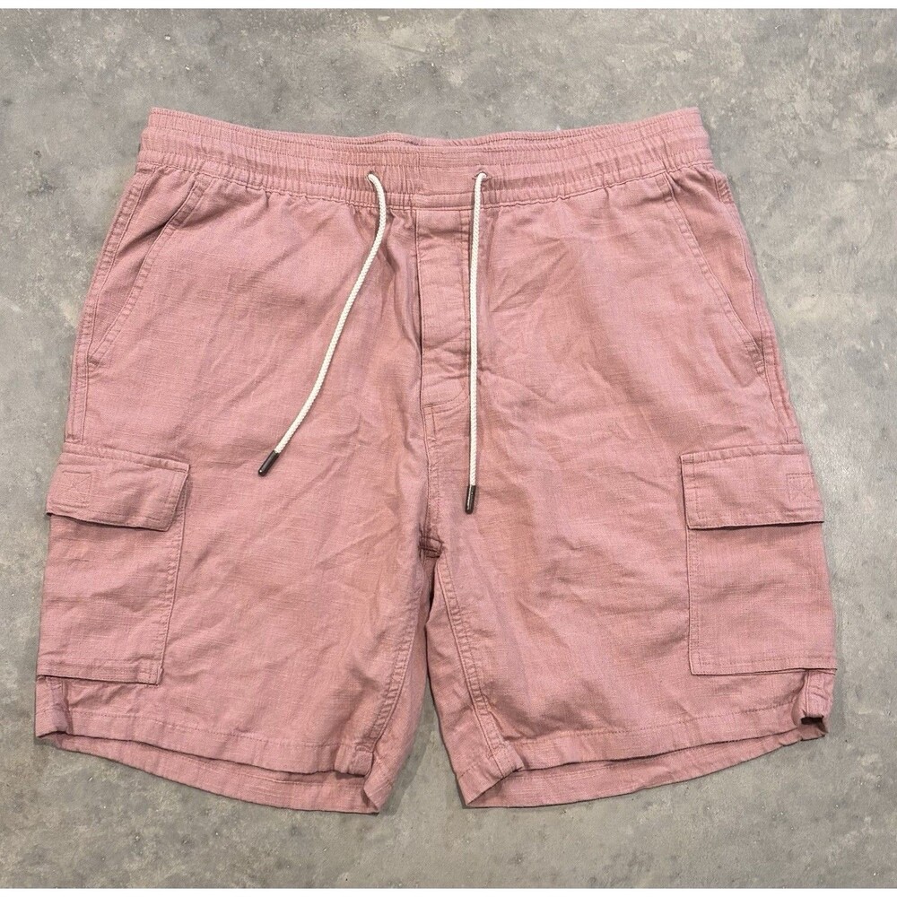 Free Planet Shorts Mens Large Linen Blend Drawstring Pull On Stretch Pink Cargo